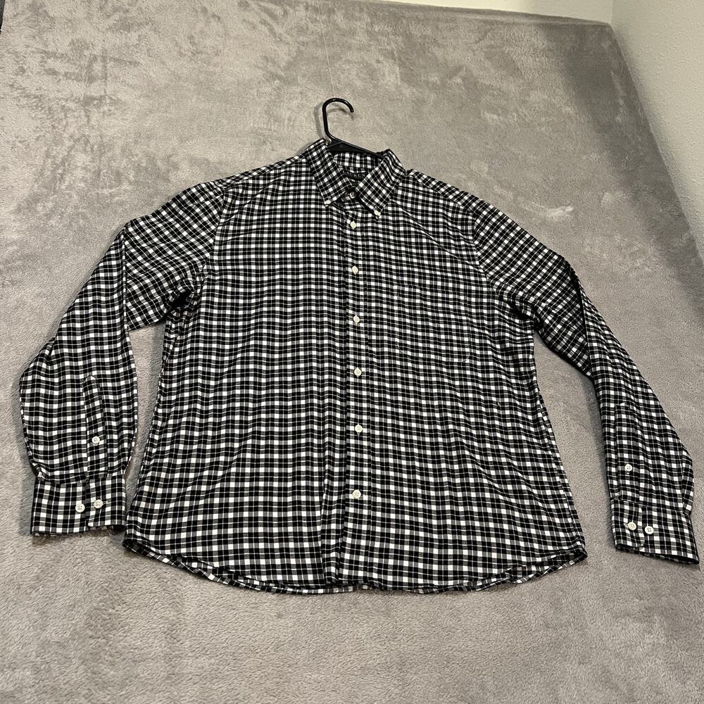 Lauren Ralph Lauren Shirt Mens Large Black White Plaid Stretch Button Up Casual